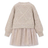 Mayoral Girls Knit & Tulle Dress w/ Bows ~ Beige Vigo
