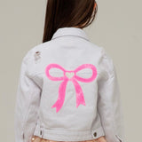 Petite Hailey Patched Denim Jacket ~ Bow/White