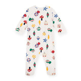 Petit Bateau Front Snap Holiday Ornaments Print Footie ~ White Multi