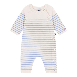 Petit Bateau Knit Striped Romper ~ Cream/Blue