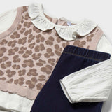 Mayoral Baby Girl Blouse w/ Attached Vest & Pants Set ~ Walnut