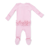 Angel Dear 2 Way Zipper Ribbed Ruffle Footie ~ Romance Rose