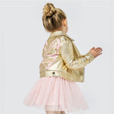 Baby Sara Metallic Moto Jacket w/ Butterfly Detail ~ Gold