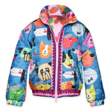 Hannah Banana Flower & Dog Reversible Puffer Jacket ~ Pink Multi