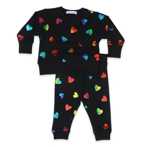 Little Mish Foil Hearts Sweatshirt & Joggers Set ~ Black/Rainbow