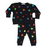 Little Mish Foil Hearts Sweatshirt & Joggers Set ~ Black/Rainbow