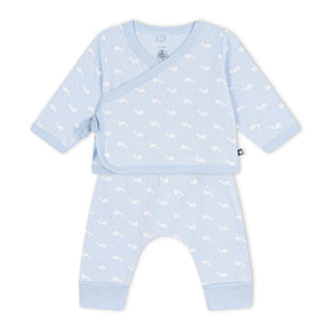 Petit Bateau Whale Print Cardigan & Pants Set ~ Blue/White
