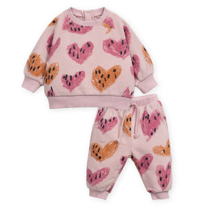 Play Up Baby Hearts Print Fleece Sweatshirt & Sweatpants Set ~ Rose