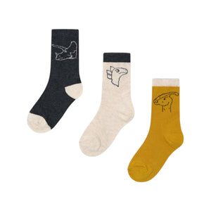 Mayoral Boys Socks Set of 3 ~ Dinos/Mustard