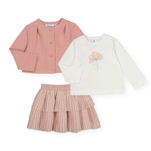 Mayoral Baby Girl Cardigan, l/s Tee & Pleated Skirt Set ~ Makeup