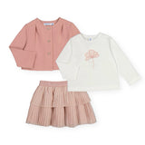 Mayoral Baby Girl Cardigan, l/s Tee & Pleated Skirt Set ~ Makeup