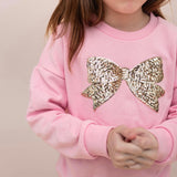 Petite Hailey Nyla Sequin Bow Sweatshirt & Star Patch Leggings Set ~ Pink