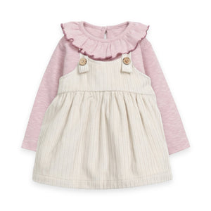 Play Up Baby Ruffle Collar Onesie & Corduroy Dress Set ~ Natural/Rose