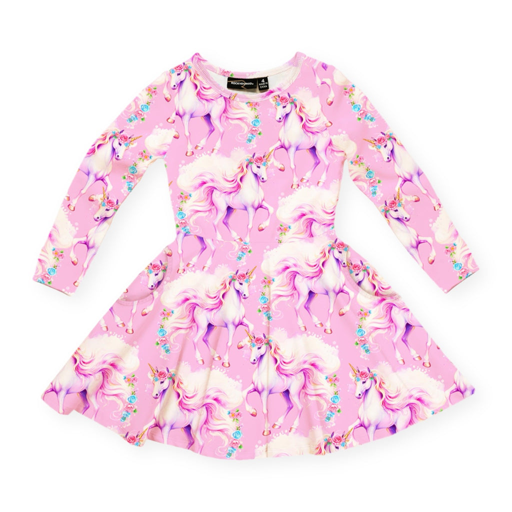 unicorn skater dress Girls Hi-Shine Skater Dress in Unicorn Glitter