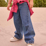 Mayoral Girls Denim Top & Wide Leg Jeans Set 7-12 ~ Dark Wash