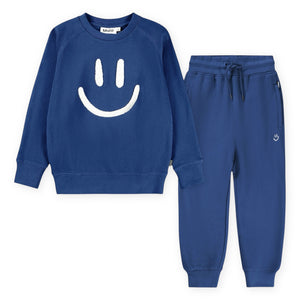Molo Mike Smiley Sweatshirt & Alvar Sweatpants Set ~ Blue Depths