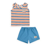 Bobo Choses Baby Smiling Terry Tank & Woven Shorts Set ~ Blue Stripe/Blue