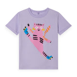 Stella McCartney Girls Roller Cat Tee & Cat Print Shorts Set 7-12 ~ Purple/White