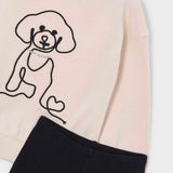 Mayoral Girls Crystal Embellished Dog Sweatshirt & Flare Leggings Set 7-12 ~ Natural/Black