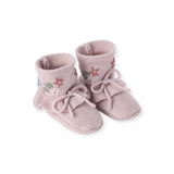 Elegant Baby Embroidered Garter Knit Ruffle Booties ~ Violet