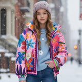 Hannah Banana Flower & Dog Reversible Puffer Jacket ~ Pink Multi