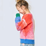 Hannah Banana Rainbow Color Block Sweater ~ Pink Multi