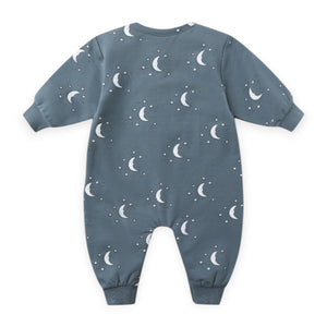 Quincy Mae Relaxed Fleece Romper ~ Silver Moons/Ocean