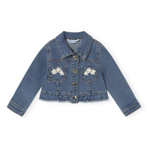 Mayoral Baby Girl Denim Jacket w/ Lace Detail ~ Medium Wash