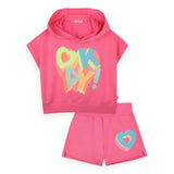 Billieblush Okay! Sleeveless Sweatshirt w/ Hood & Shorts Set ~ Pink