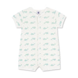 Petit Bateau s/s Whale Print Short Romper ~ White/Mint