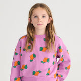 Bobo Choses Girls Tangerine Print Cropped Sweatshirt ~ Purple
