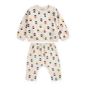 Bobo Choses Baby Game Pawns Print Sweatshirt & Joggers Set ~ White