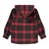 Molo Boys Rizz Plaid Button Down Shirt w/ Hood ~ Dark Red Check