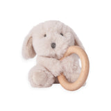 Elegant Baby Plush Puppy Wooden Ring Rattle