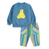 Bobo Choses Baby Hug Me Bear Sweatshirt & Stripes Denim Pants Set ~ Blue/Light Blue Multi