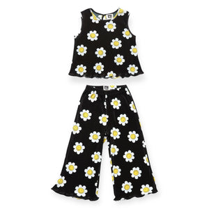 Petite Hailey Printed Pleated Top & Pants Set ~ Smiles/Black