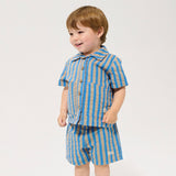 Bobo Choses Baby New Hairline Striped Woven Shirt & Shorts Set ~ Blue Multi