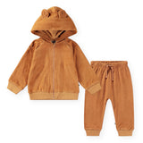 Molo Baby Dirk Velour Zip Hoodie w/ Ears & Sigo Velour Sweatpants Set ~ Brown Sugar