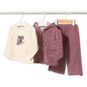 Mayoral Baby Girl Zip Hoodie, l/s Top & Pants Set ~ Violet