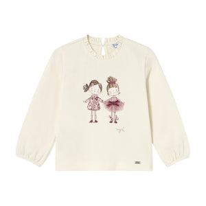 Mayoral Baby Girl Tulle Embellished l/s Top & Velour Wide Leg Pants Set ~ Macchiato/Orchid