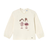 Mayoral Baby Girl Tulle Embellished l/s Top & Velour Wide Leg Pants Set ~ Macchiato/Orchid
