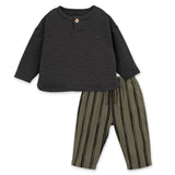 Play Up Baby l/s Top & Printed Stripe Pants Set ~ Charcoal/Moss