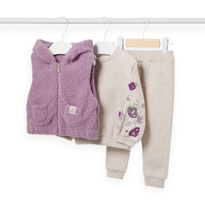 Mayoral Baby Girl Sweatshirt, Sweatpants & Vest 3pc Set ~ Heathered Stone/Pink