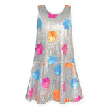 Hannah Banana Colorful Flowers Sequin Dress ~ Silver Multi