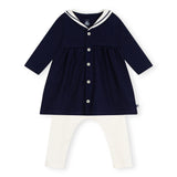 Petit Bateau l/s Sailor Dress w/ Leggings ~ Navy/Cream