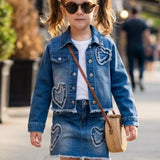 Baby Sara Heart Patch Denim Jacket ~ Blue