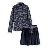 Scotch & Soda Girls Printed High Neck Top and Tulle Layered Skirt Set ~ Leaves/Night