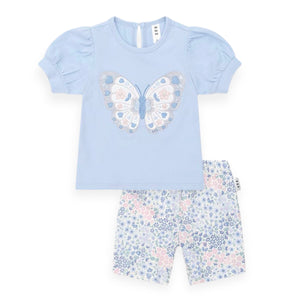 Huxbaby Girls Butterfly Puff Sleeve Top & Bike Shorts Set ~ Flower Garden