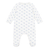 Petit Bateau Velour Front Snap Whale Print Footie w/ Collar ~ White/Blue