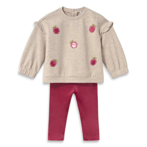 Mayoral Baby Girl Raspberries Sweatshirt & Velvet Leggings Set ~ Soy/Raspberry